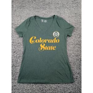 Colorado State Buffaloes Shirt Women Small Green V Neck Graphic Logo Casual Tee